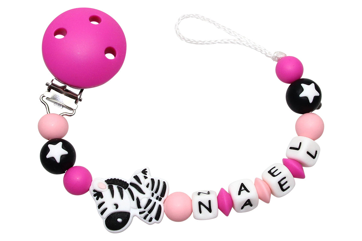 Nuggikette Silikon mit Name Zebra dunkelpink