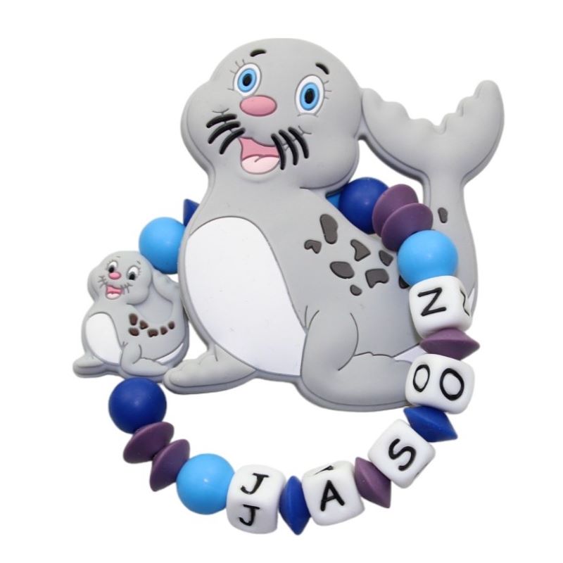 Bitey clutching seal light gray:pastel blue