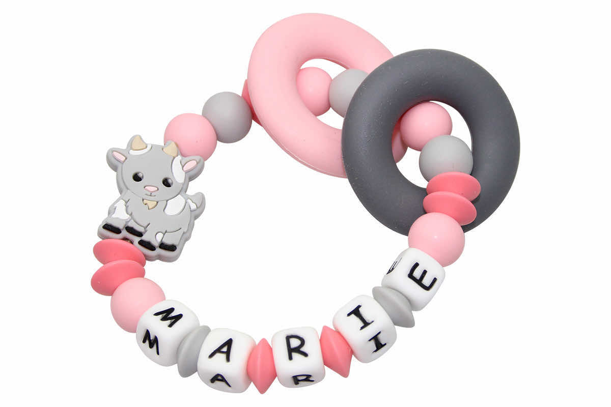 Baby goat teether gray:pastel pink