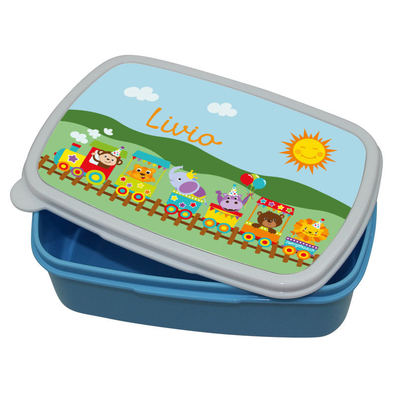 Train d'animaux en plastique à la boîte à lunch